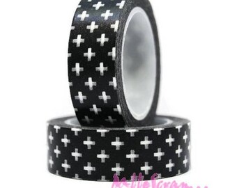 Masking tape croix, masking tape noir blanc, masking tape scrapbooking, 10 mètres