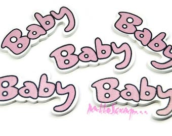 Mot bois, mot baby rose, embellissement bois, embellissement scrapbooking, 5 pièces