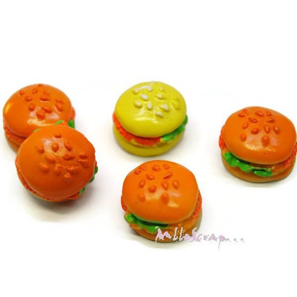 Hamburgers, cabochons hamburger,  embellissement scrapbooking, 5 pièces