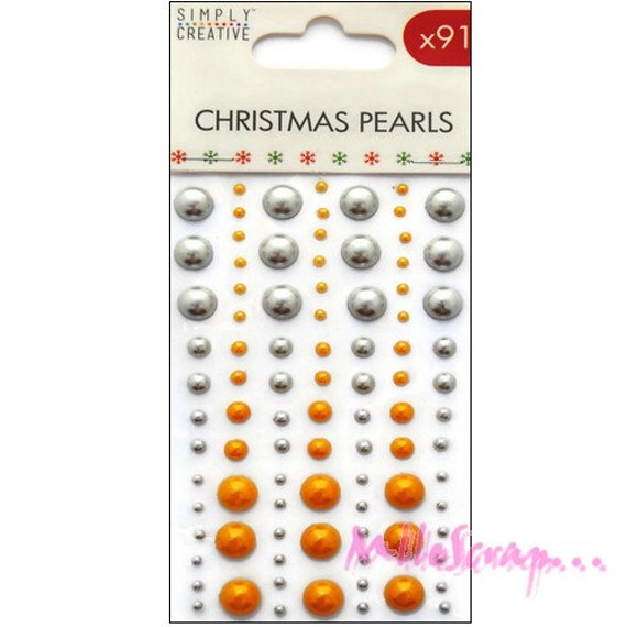 Half-sticky beads, half-pearls NOEL, half-pearls Simply Creative, half  beads scrapbooking, 91 pieces