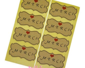 Etiquettes autocollantes, étiquettes merci, étiquettes kraft, stickers scrapbooking, 32 pièces