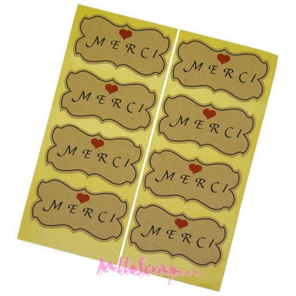 Etiquettes autocollantes, étiquettes merci, étiquettes kraft, stickers scrapbooking, 32 pièces