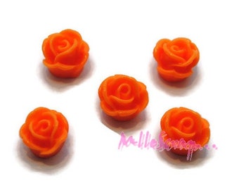 Small pink cabochons, resin roses, scrapbooking flowers, 5 pieces