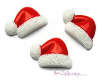 Cabochons bonnets, bonnets de NOEL, embellissements scrapbooking, 3 pièces