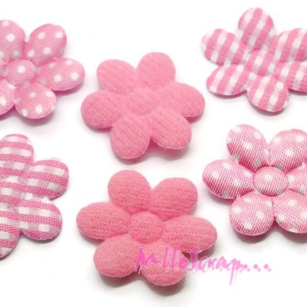 Appliques petites fleurs, fleurs tissu, fleurs rose, embellissement fleurs, fleurs scrapbooking, 5 pièces