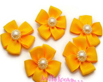 Apply flowers, fabric flowers, scrapbooking embellishment, 5 pieces