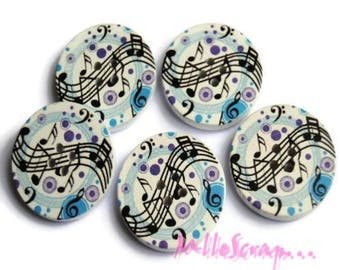 Boutons bois, boutons musique, musique, boutons scrapbooking, 5 pièces