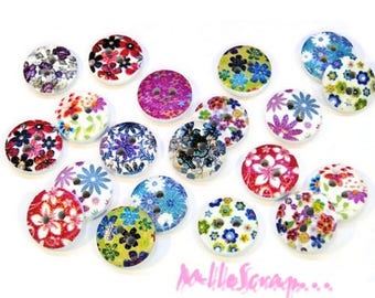 Boutons bois, boutons multicolore, boutons déocrés, boutons scrapbooking, 10 pièces