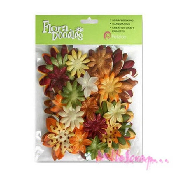 Big batch, fabric flowers, autumn tones, Petaloo flowers, scrapbooking flowers, 50 pieces