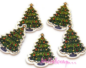 Boutons bois, boutons sapins, boutons noel, boutons scrapbooking, 5 pièces