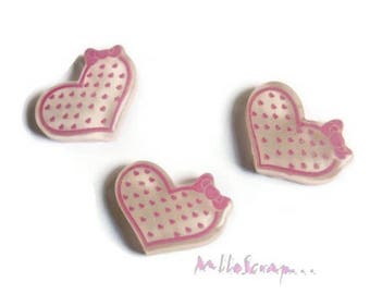 Cabochons hearts, resin hearts, scrapbooking embellishment, 3 pieces