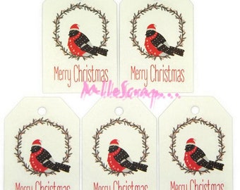 Labels, christmas tags, scrapbooking tags, 5 pieces