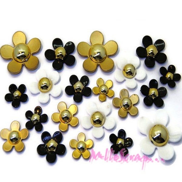 Cabochons fleurs, fleurs résine, fleurs scrapbooking, 20 pièces