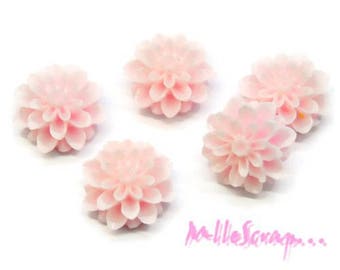 Cabochons fleurs, fleurs dahlias, fleurs scrapbooking, 5 pièces