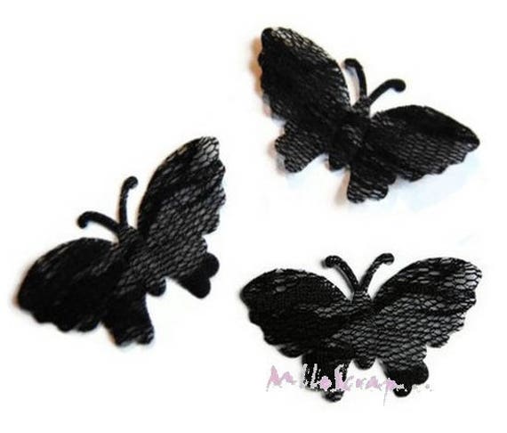 Butterfly appliques, fabric butterflies, lace butterflies, scrapbooking  embellishment, 4 pieces