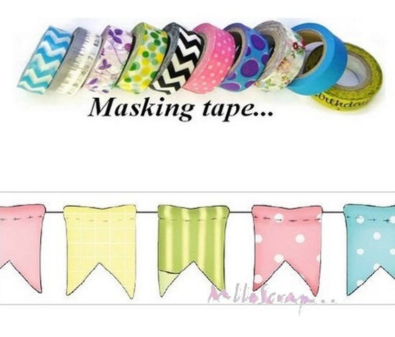 Masking tape, masking tape petits fanions, scotch décoratif, masking tape scrapbooking, 10 mètres image 1