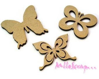 Papillons bois, papillons à décorer, embellissement scrapbooking, 3 pièces