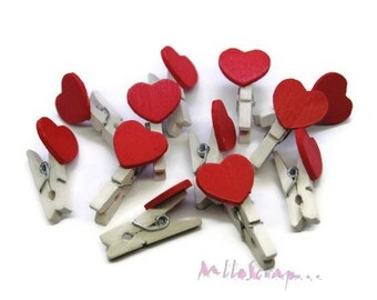 Petites pinces coeurs, petites pinces bois, embellissement scrapbooking, 5 pièces