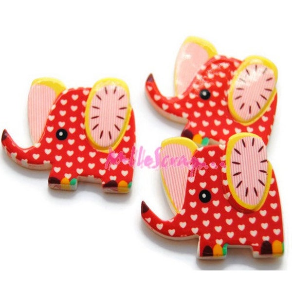 Cabochons éléphants, éléphants résine, embellissement scrapbooking, 3 pièces