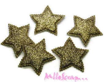 Appliques étoiles, étoiles tissu, étoiles dorées, embellissement scrapbooking, 5 pièces