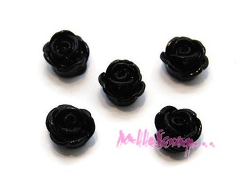 Small pink cabochons, resin roses, scrapbooking flowers, 5 pieces