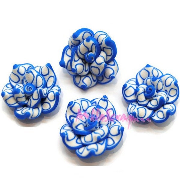 Cabochons fleurs, fleurs fimo, fleurs scrapbooking, 4 pièces