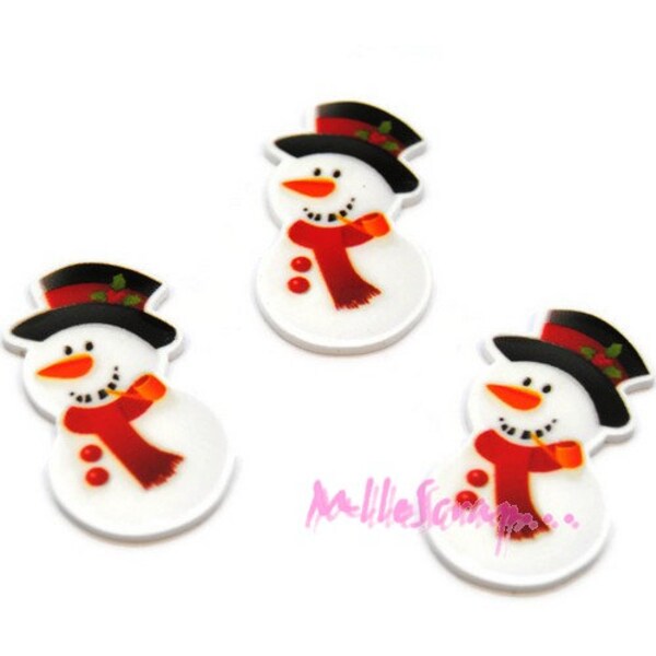 Embellissements Noel, embellissements résine plate, embellissements bonhommes de neige, scrapbooking, 3 pièces