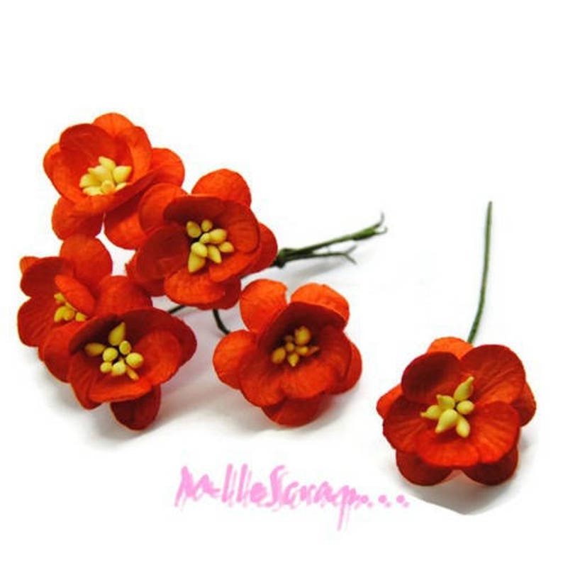 Fleurs papier, fleurs orange, embellissement fleurs, fleurs scrapbooking, 5 pièces image 1