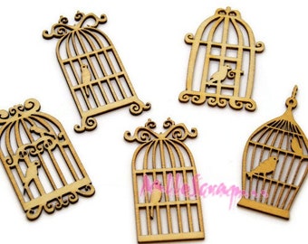Wood cages, wooden cages, scrapbooking embellishments, 5 pieces