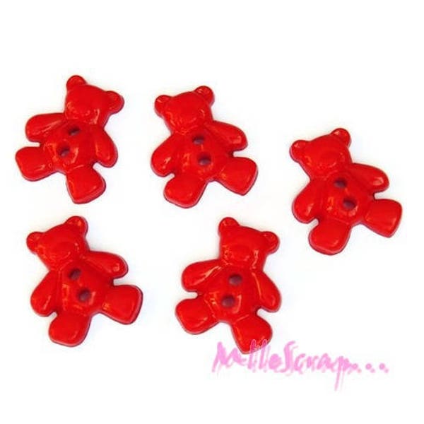 Boutons oursons, boutons rouge, boutons plastique, boutons scrapbooking, 5 pièces