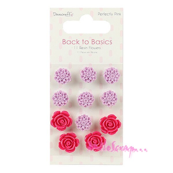 Fleurs résine autocollantes rose, violet, fleurs Dovecraft, fleurs scrapbooking, 11 pièces