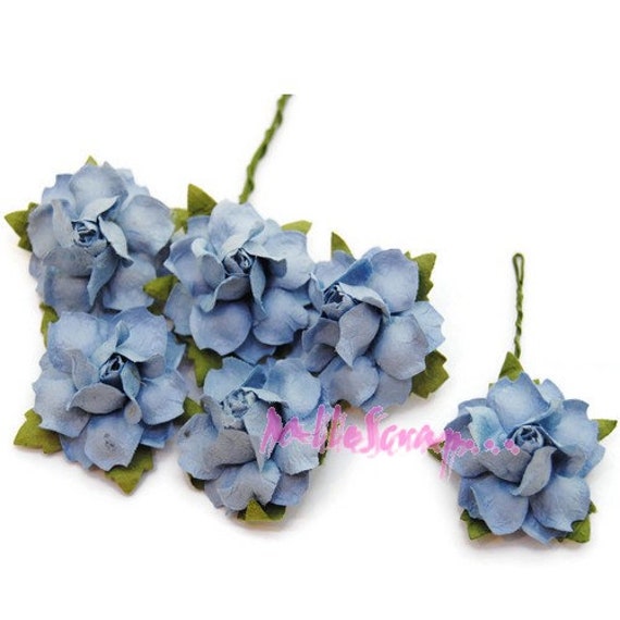 Paper flowers blue flowers scrapbooking flowers 5 pieces Etsy