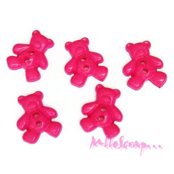 Boutons plastique, boutons oursons, boutons rose, boutons scrapbooking, 5 pièces