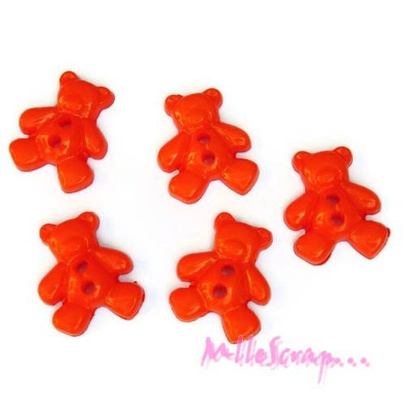 Boutons plastique, boutons oursons, boutons orange, boutons scrapbooking, 5 pièces image 1