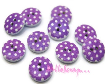 Boutons bois, boutons tons violet, boutons décorés, boutons scrapbooking, 10 pièces