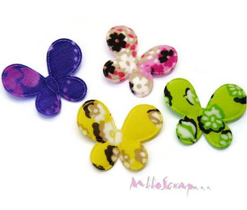Appliques papillons, papillons tissu, papillons multicolore, embellissement scrapbooking, 4 pièces image 1