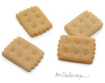 Cabochons petits biscuits, biscuits résine, embellissement scrapbooking, 4 pièces