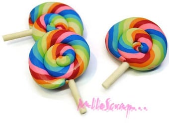 Lollipop cabochons, polymer clay lollipops, scrapbooking embellishment, 3 pieces