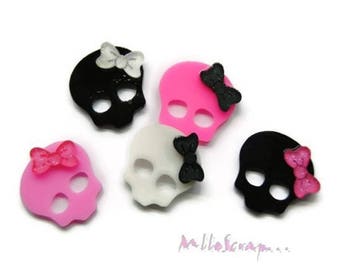 Cabochons têtes de mort, têtes de mort, halloween, embellissement scrapbooking, 5 pièces