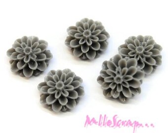 Cabochons fleurs, fleurs résine, fleurs scrapbooking, 5 pièces