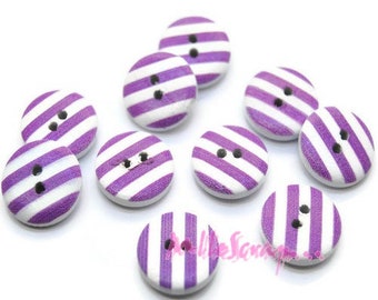 Wood buttons, purple buttons, decorated buttons, scrapbooking buttons, 10 pieces