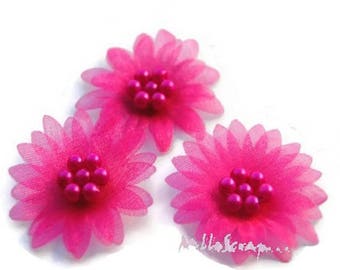 Appliques fleurs, fleurs tissu, embellissement fleurs, fleurs scrapbooking, 5 pièces