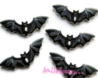 Cabochons chauve souris, chauve souris résine, halloween, scrapbooking, 5 pièces