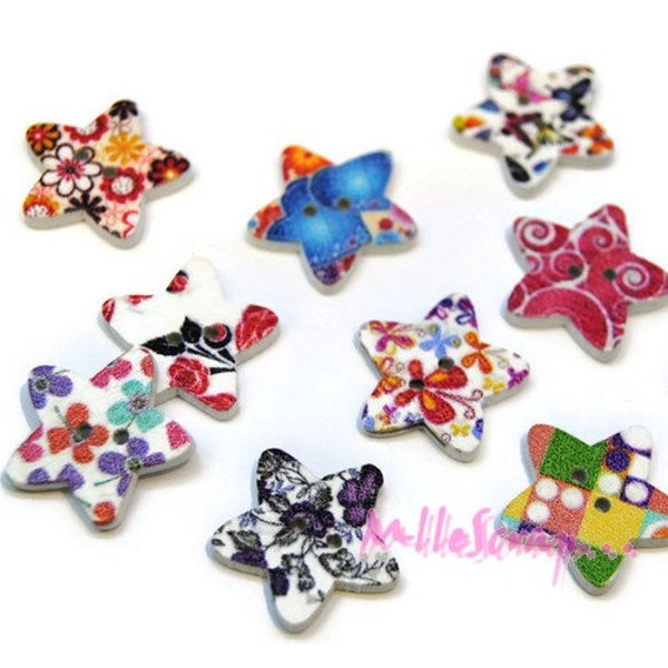 Boutons étoiles, boutons bois, boutons scrapbooking, 10 pièces