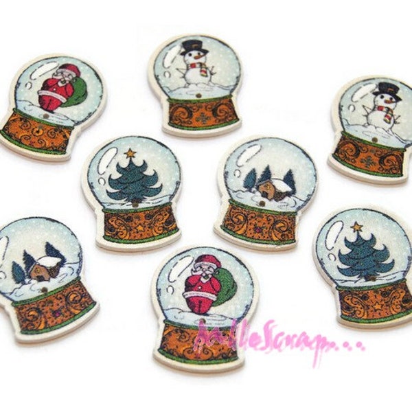 Boutons bois, boutons boules de neige, boutons scrapbooking, 8 pièces