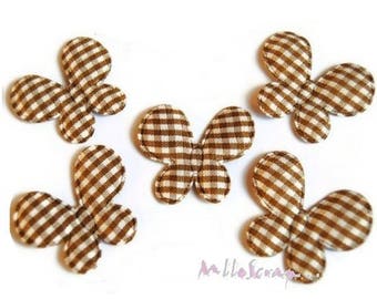 Appliques papillons, papillons tissu, papillons vichy, embellissement scrapbooking, 5 pièces