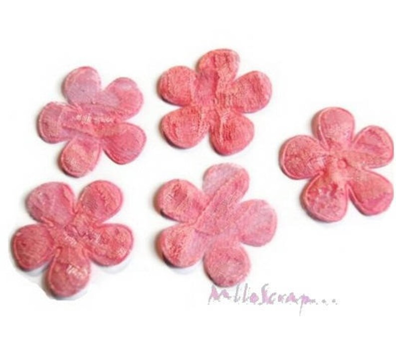 Appliques fleurs, fleurs tissu, fleurs dentelle, embellissement fleurs, fleurs scrapbooking, 5 pièces image 1