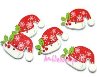 Boutons bois, boutons bonnets, boutons noel, boutons scrapbooking, 5 pièces