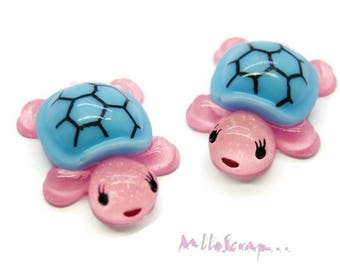 Cabochons tortues, tortues résine, embellissement scrapbooking, 2 pièces