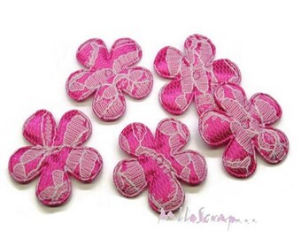 Appliques fleurs, fleurs tissu, embellissement fleurs, fleurs scrapbooking, 5 pièces